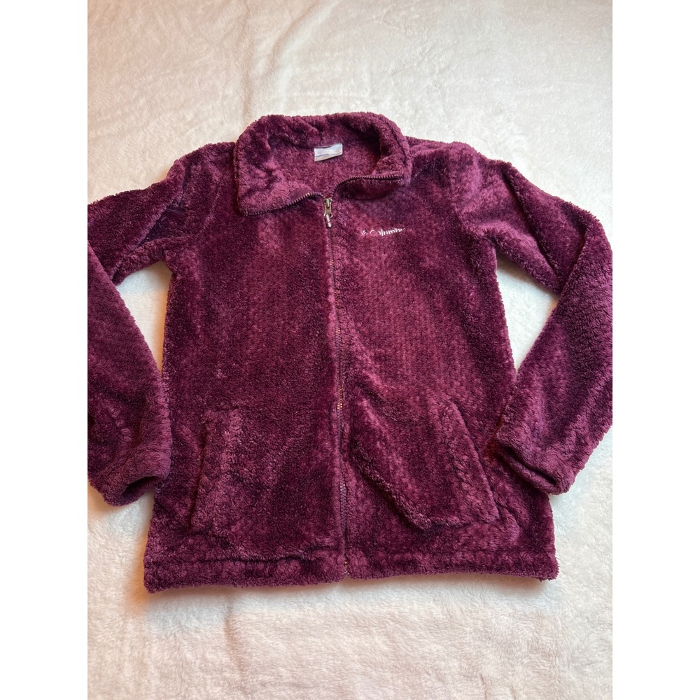 Columbia Girls Large Full Zip High Pile Fleece Jacket Burgundy Purple Outdoor